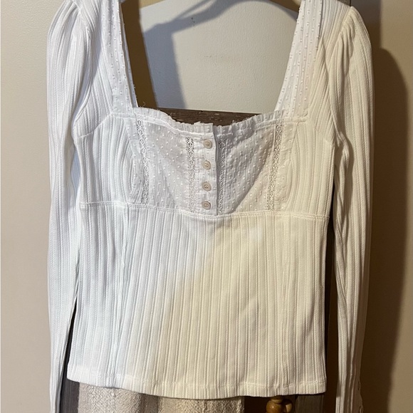 Free People White sugar Square Neck Long Sleeve Blouse - Picture 4 of 7